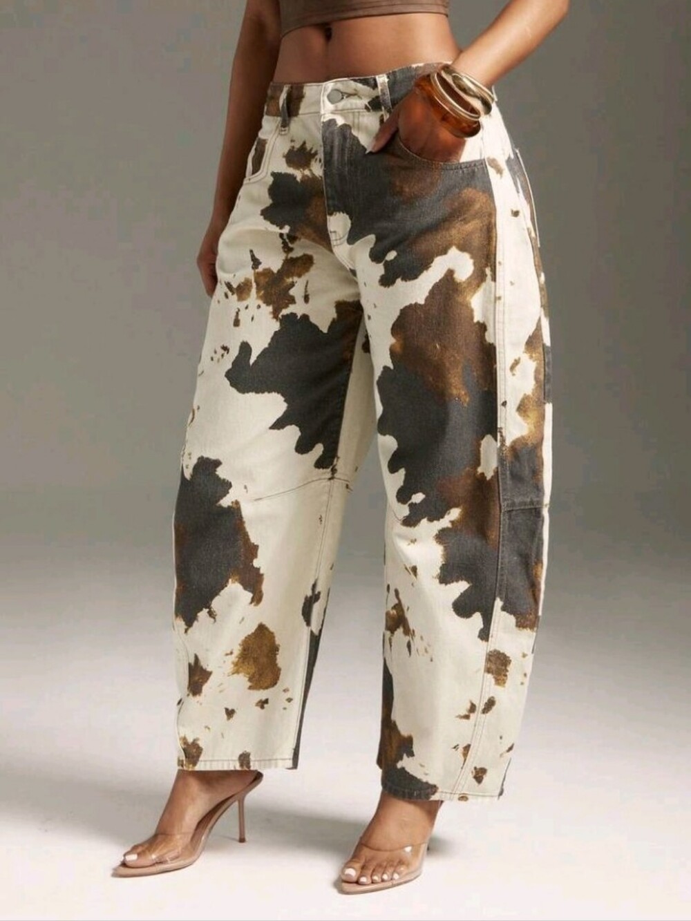 Women's Pocketed Tie-Dye Flared Loose Fit Jeans